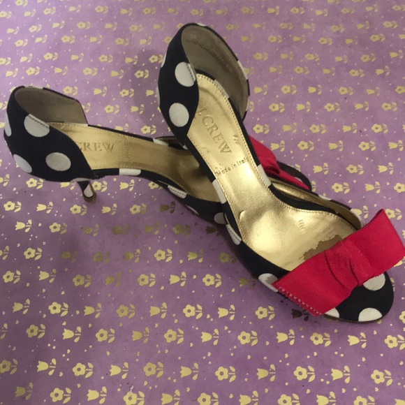 J crew sz 6 peep toe shoe black/white polka dot - Picture 4 of 7